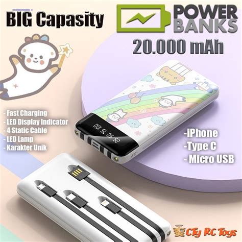 Jual Powerbank 20000 MAh Fast Charging Karakter Kartun Lucu Unik LED