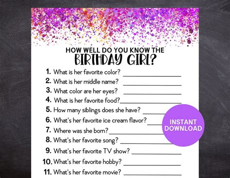 How Well Do You Know The Birthday Girl Birthday Game For Girls