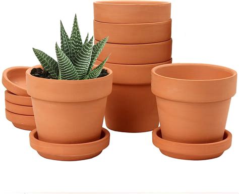 Oairse Lot De 6 Mini Pots En Terre Cuite 8 X 8 Cm Avec Soucoupe Et