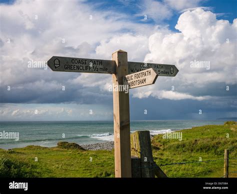 Signpost On The South West Coast Path In Late Summer Near Westward Ho