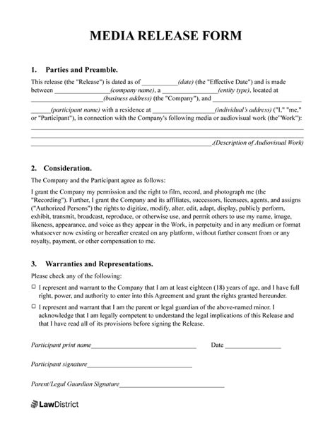 Free Media Release Form Media Content Release Form