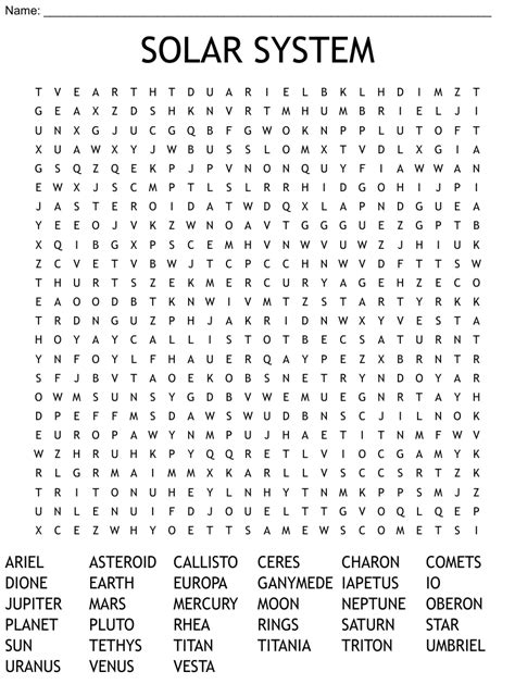 Solar System Word Search Wordmint