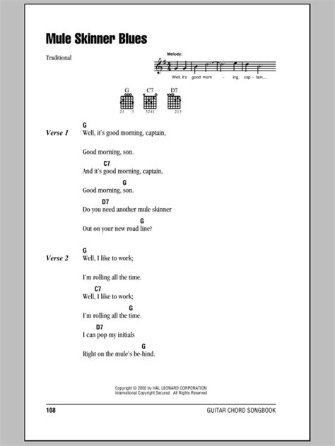 Mule Skinner Blues by Jimmie Rodgers - Guitar Chords/Lyrics - Guitar ...