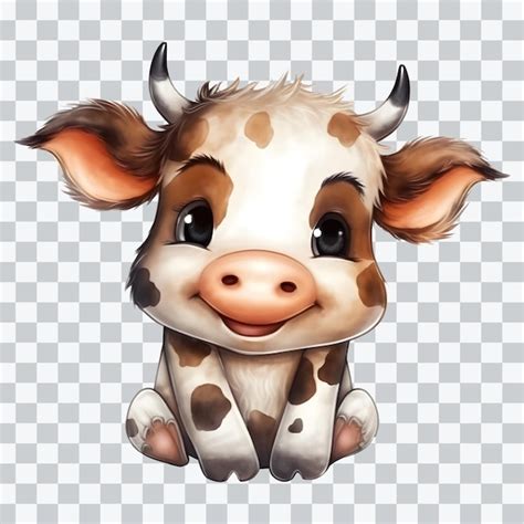 Vache De Dessin Anim Mignon Assise Sur Un Fond Transparent Png Psd