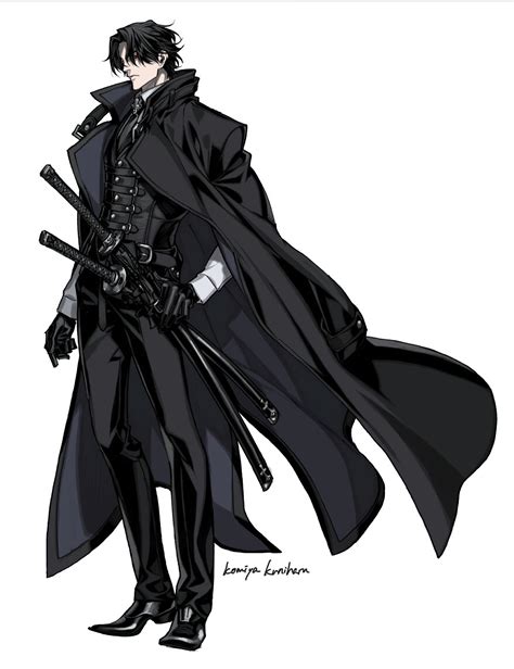 Anime Character Black Trench Coat Brainartdrawingartworks