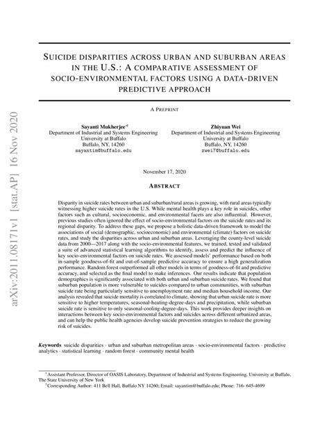 Suicide Disparities Across Urban And Suburban Areas In The U S A