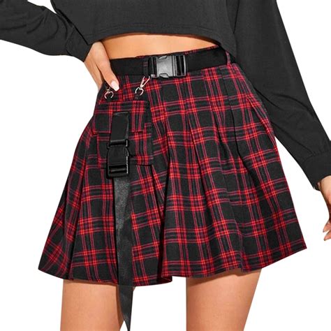 Mifelio Plaid Skirts For Women Trendy Summer Women Plaid Print Lace