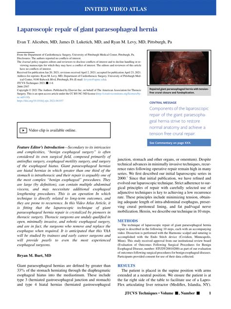 PDF Laparoscopic Repair Of Giant Paraesophageal Hernia