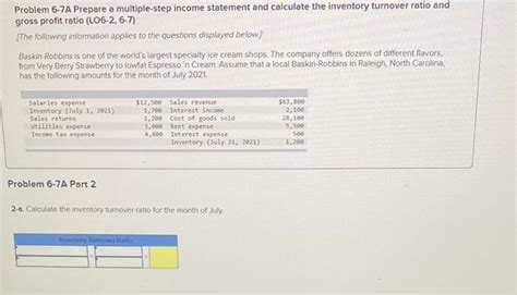 Solved Problem 6 7A Prepare A Multiple Step Income Statement Chegg