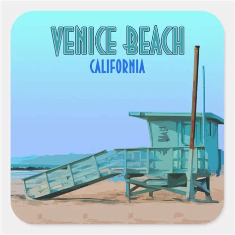 Venice Beach California Vintage Square Sticker Zazzle