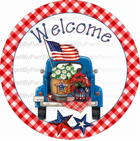 8 Round Patriotic Wreath Sign Patriotic Wreath Sign Personalize It By