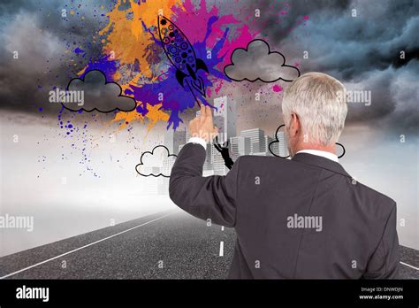 Composite Image Of Rear View Of Stylish Mature Businessman Pointing
