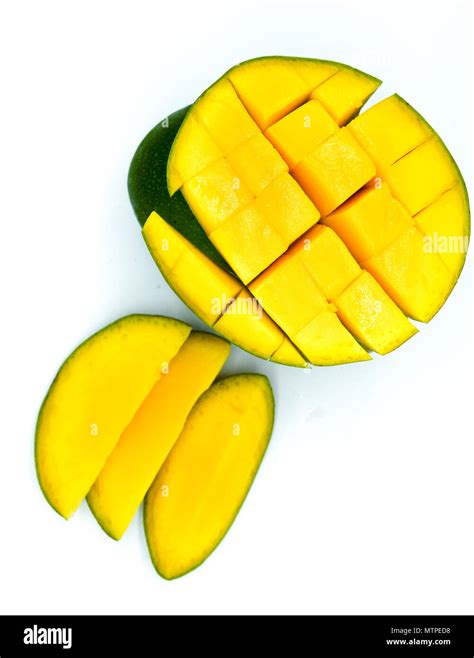 Mango Slices Cutted Mango Fruit Isolated On White Background Stock