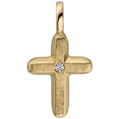 Anhänger Kreuz mit Brillant 585 Gelbgold eismatt