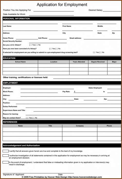 Driver Employment Application Template