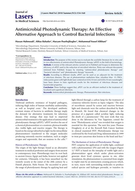 Pdf Antimicrobial Photodynamic Therapy An Effective Alternative