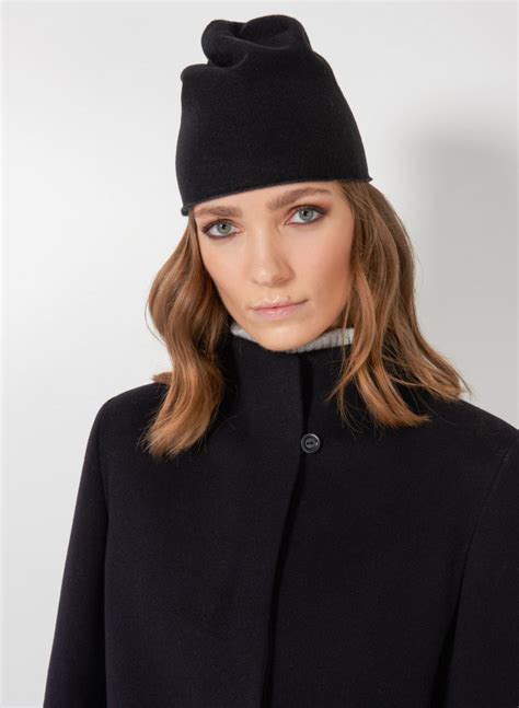 Black Wool And Cashmere Coat With High Stand Up Collar Cinzia Rocca