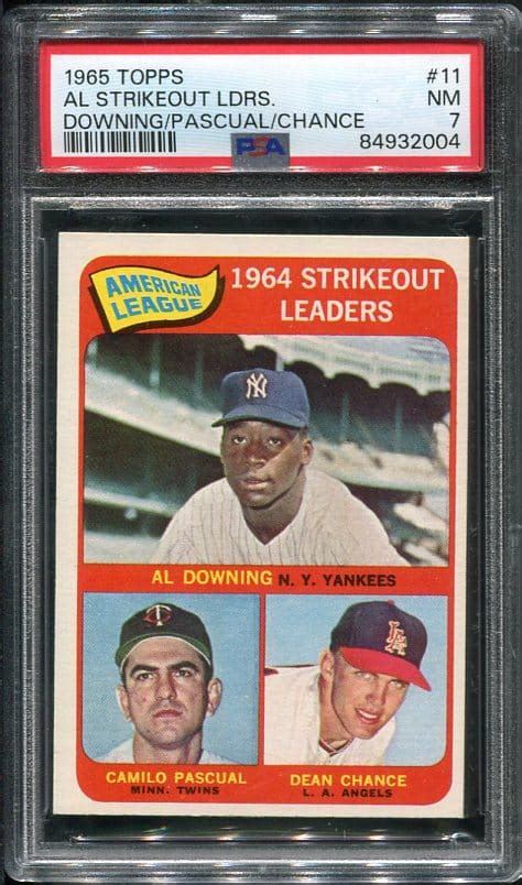 1965 Topps 11 AL Strikeout Leaders Downing Pascual Chance PSA 7