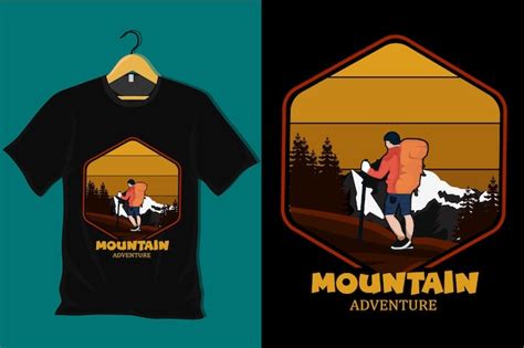 Design de camiseta vintage retrô de aventura de montanha Vetor Premium