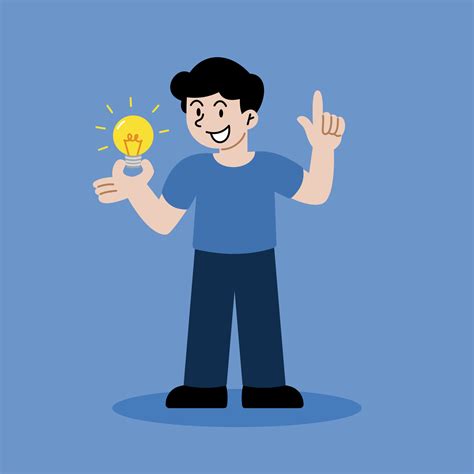 Creative man hold light bulb thinking idea flat cartoon illustration ...