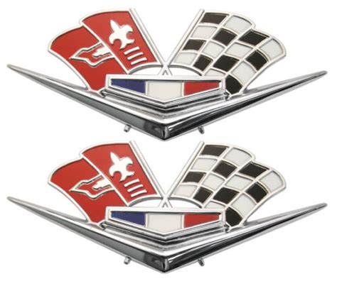 Front Fender Emblem Flags Pair Chevy Impala Belair