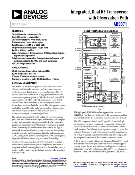 Ad9371 Analog Devices Transceiver Hoja De Datos Ficha Técnica