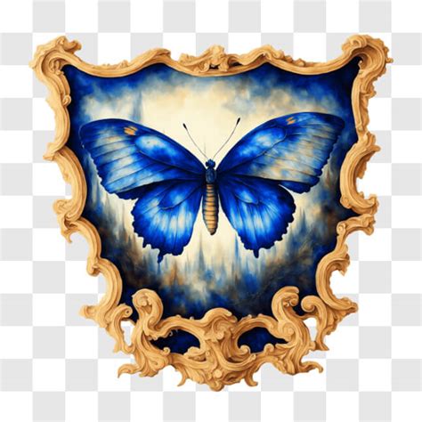 Baixe Pintura De Borboleta Azul Em Moldura Dourada Ornamentada PNG