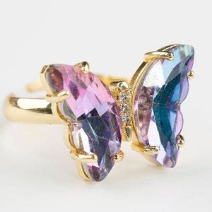 Rainbow Crystal Glass Butterfly Ring Bohemia Butterfly Ring Jewelry