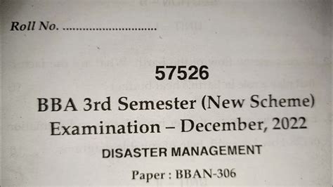 Bba 3 Sem Disaster Management Question Paper Youtube