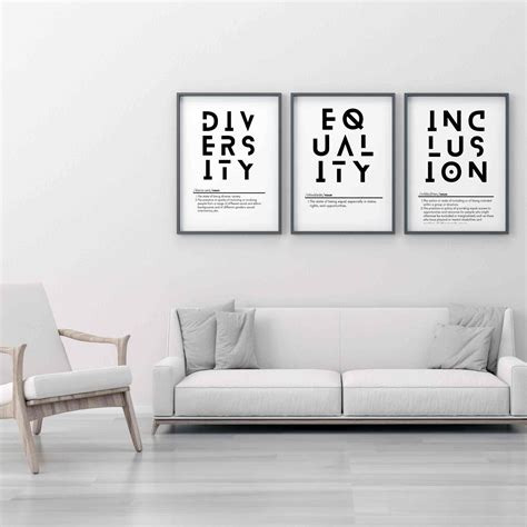 Minimalist Office Decor Set Of 3 Diversity Definition Equality Inclusion Poster Typography