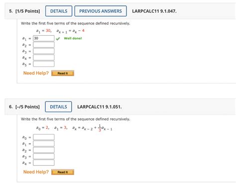 Solved Write The First Five Terms Of The Sequence Defined