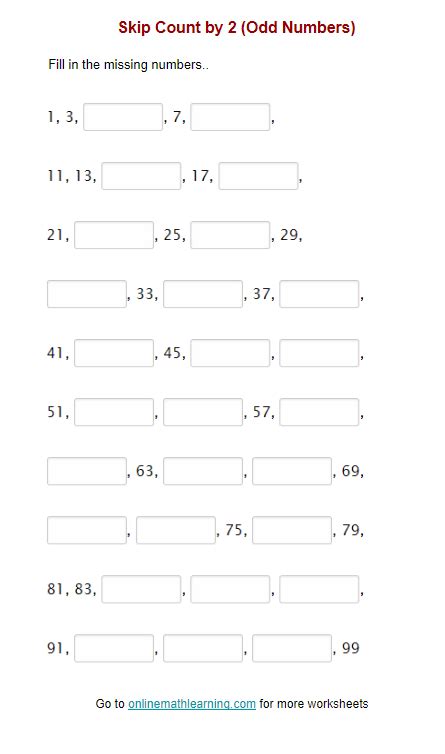 Skip Count By Odd Worksheet Second Grade Printable Answers