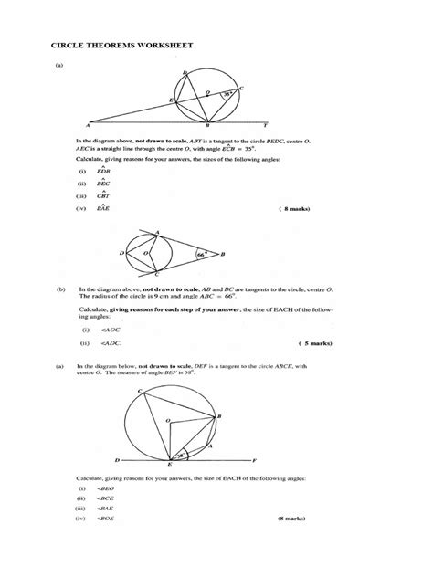 Circle Theorems Worksheet | PDF