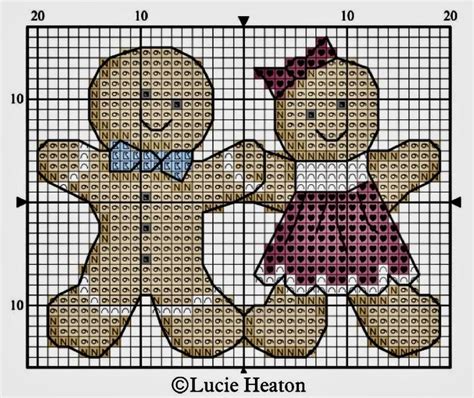 The Cross Stitch Pattern Shows Two Teddy Bears With Bows On Their Heads