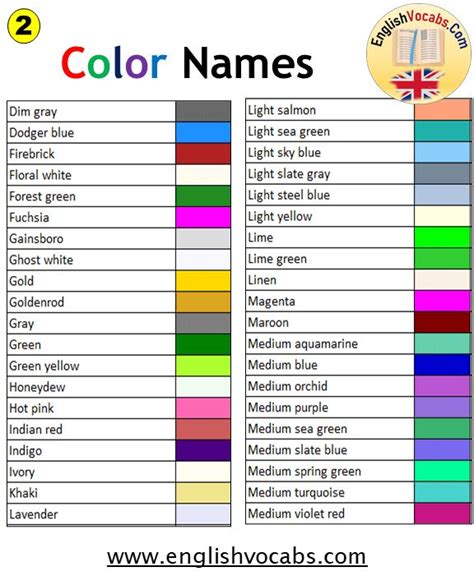 12 Colours Name List With Examples English Vocabulary