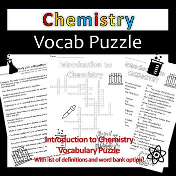 Introduction To Chemistry Vocabulary Crossword Puzzle By Secondary