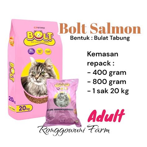 Jual MAKANAN KUCING BOLT SALMON ADULT BENTUK BULAT REPACK 400 GRAM