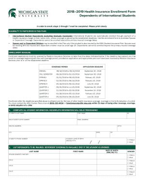 Fillable Online Health Insurance Enrollment Form Dependents