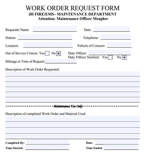 Excel Maintenance Work Order Template