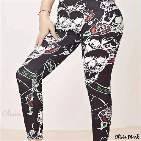 Olivia Mark Womens Plus Size Halloween Sports Leggings With Skull