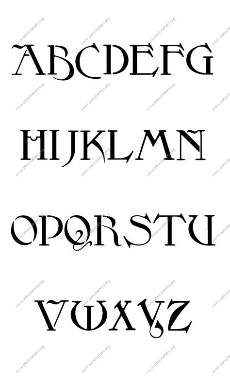 Fantasy Art Nouveau Uppercase & Lowercase Letter Stencils A-Z 1/4 inch up to 36 inch Printable ...