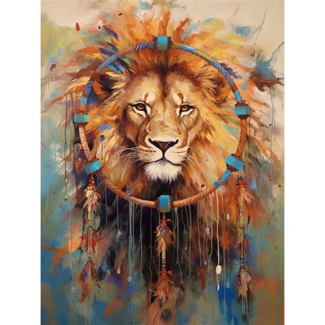 Bimkole 5D Diamond Painting DIY Kits Lion Attrape Rêves Peinture D art