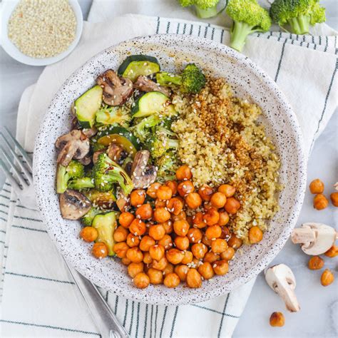 Plant Based Recipes Sesame Roasted Chickpea Veggie Bowl With Quinoa