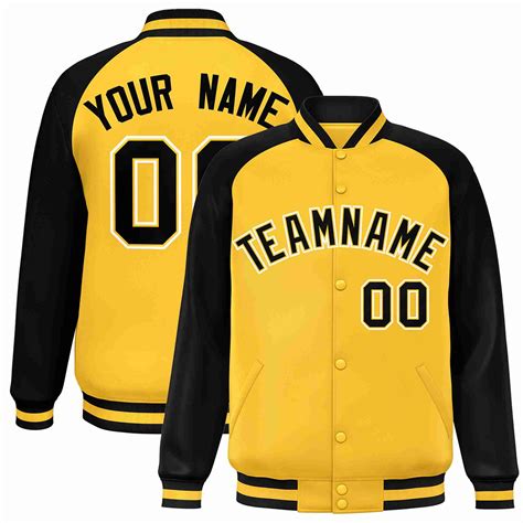 Custom Gold Black Gold Raglan Sleeves Varsity Full Snap Letterman Jack