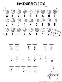 FREE Fractions Secret Code Math Worksheets By The Teaching Rabbit