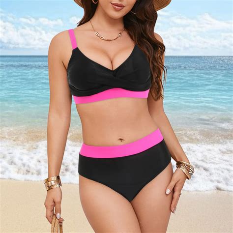 Linfrsh Women S High Waisted Bikini Sets Sexy Two Piece Swimsuits Color Block Cheeky High Cut