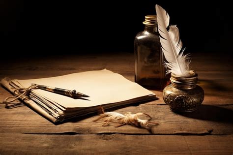 Premium Ai Image Ancient Inkwell With Feather Pen And Old Writing