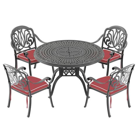 Willit Elizabeth 5 Piece Cast Aluminum Outdoor Dining Set With 4724 In Round Table And Random