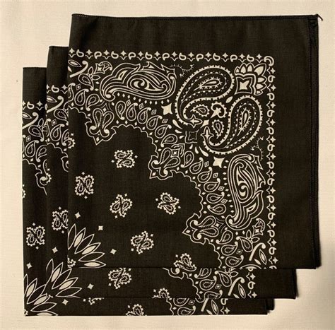 Made In The Usa Black Paisley Bandanas 3 Pack 100 Cotton Etsy