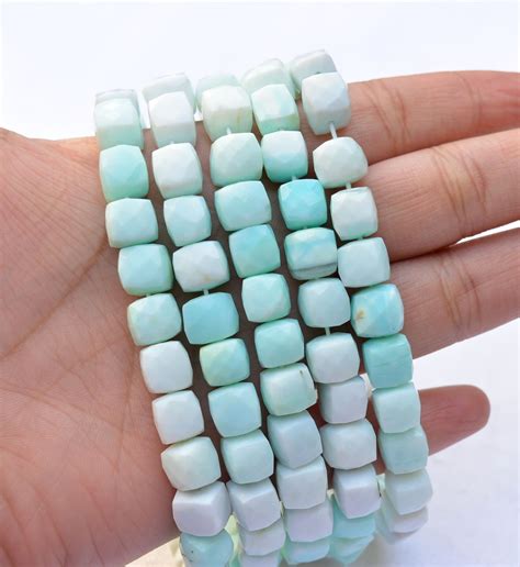 Perles d opale péruviennes Cubes Shape Peruvian Blue Opal Gemstone